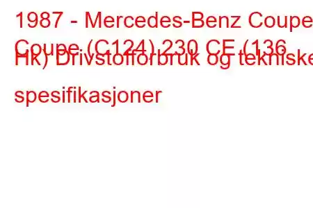 1987 - Mercedes-Benz Coupe
Coupe (C124) 230 CE (136 Hk) Drivstofforbruk og tekniske spesifikasjoner