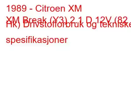 1989 - Citroen XM
XM Break (Y3) 2.1 D 12V (82 Hk) Drivstofforbruk og tekniske spesifikasjoner