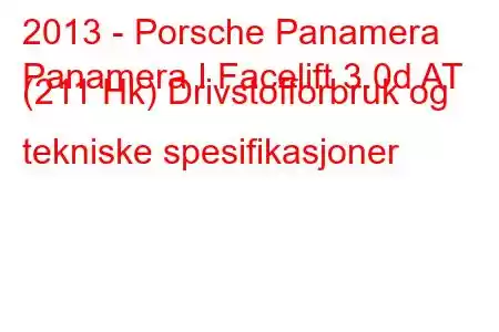 2013 - Porsche Panamera
Panamera I Facelift 3.0d AT (211 Hk) Drivstofforbruk og tekniske spesifikasjoner