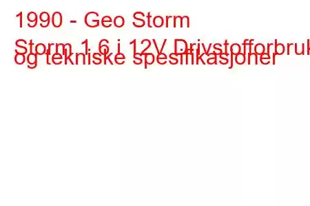 1990 - Geo Storm
Storm 1.6 i 12V Drivstofforbruk og tekniske spesifikasjoner