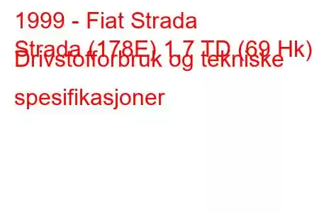 1999 - Fiat Strada
Strada (178E) 1,7 TD (69 Hk) Drivstofforbruk og tekniske spesifikasjoner