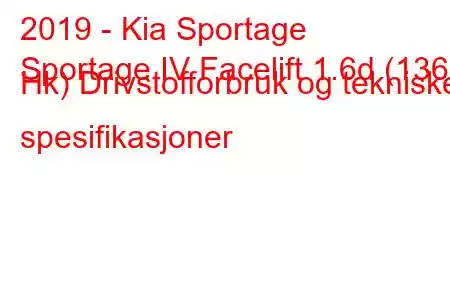 2019 - Kia Sportage
Sportage IV Facelift 1.6d (136 Hk) Drivstofforbruk og tekniske spesifikasjoner