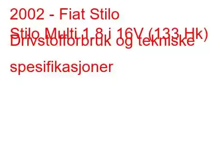 2002 - Fiat Stilo
Stilo Multi 1.8 i 16V (133 Hk) Drivstofforbruk og tekniske spesifikasjoner