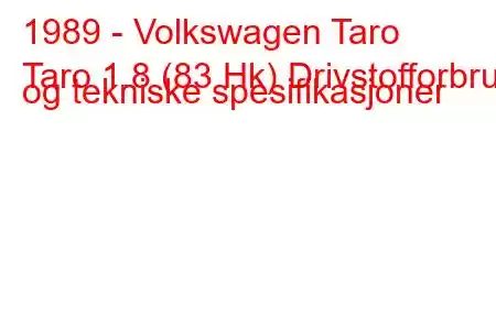 1989 - Volkswagen Taro
Taro 1.8 (83 Hk) Drivstofforbruk og tekniske spesifikasjoner