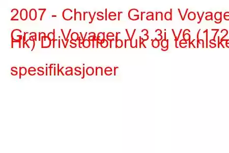 2007 - Chrysler Grand Voyager
Grand Voyager V 3.3i V6 (172 Hk) Drivstofforbruk og tekniske spesifikasjoner