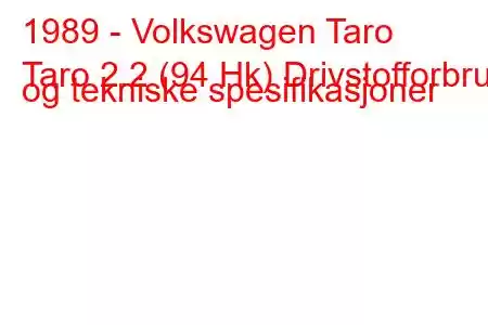 1989 - Volkswagen Taro
Taro 2.2 (94 Hk) Drivstofforbruk og tekniske spesifikasjoner