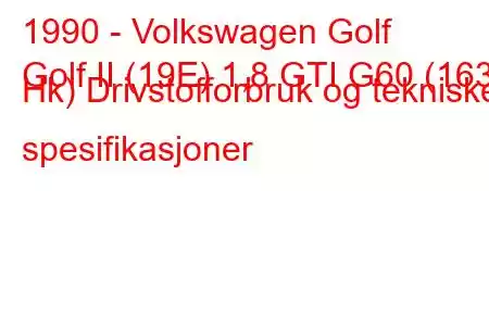 1990 - Volkswagen Golf
Golf II (19E) 1,8 GTI G60 (163 Hk) Drivstofforbruk og tekniske spesifikasjoner