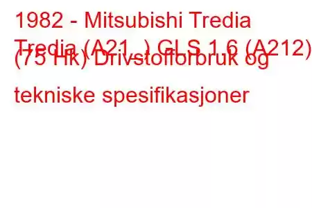 1982 - Mitsubishi Tredia
Tredia (A21_) GLS 1.6 (A212) (75 Hk) Drivstofforbruk og tekniske spesifikasjoner