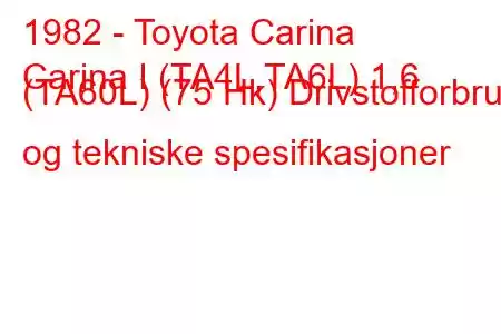 1982 - Toyota Carina
Carina I (TA4L,TA6L) 1,6 (TA60L) (75 Hk) Drivstofforbruk og tekniske spesifikasjoner