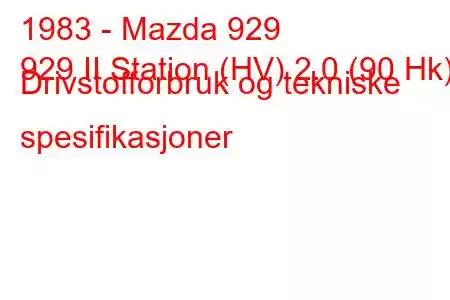 1983 - Mazda 929
929 II Station (HV) 2.0 (90 Hk) Drivstofforbruk og tekniske spesifikasjoner