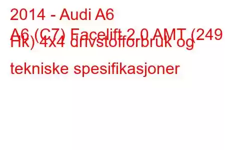 2014 - Audi A6
A6 (C7) Facelift 2.0 AMT (249 Hk) 4x4 drivstofforbruk og tekniske spesifikasjoner