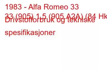 1983 - Alfa Romeo 33
33 (905) 1,5 (905.A2A) (84 Hk) Drivstofforbruk og tekniske spesifikasjoner