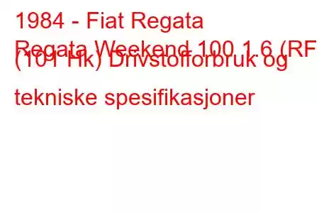 1984 - Fiat Regata
Regata Weekend 100 1.6 (RF) (101 Hk) Drivstofforbruk og tekniske spesifikasjoner