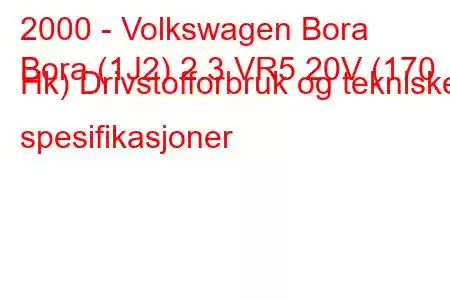 2000 - Volkswagen Bora
Bora (1J2) 2.3 VR5 20V (170 Hk) Drivstofforbruk og tekniske spesifikasjoner