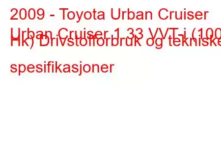 2009 - Toyota Urban Cruiser
Urban Cruiser 1.33 VVT-i (100 Hk) Drivstofforbruk og tekniske spesifikasjoner