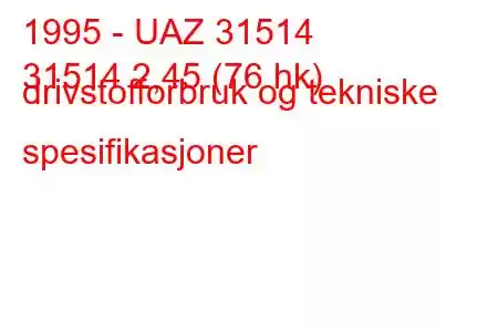 1995 - UAZ 31514
31514 2,45 (76 hk) drivstofforbruk og tekniske spesifikasjoner