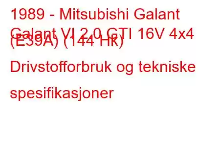 1989 - Mitsubishi Galant
Galant VI 2.0 GTI 16V 4x4 (E39A) (144 Hk) Drivstofforbruk og tekniske spesifikasjoner