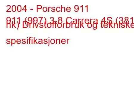 2004 - Porsche 911
911 (997) 3.8 Carrera 4S (381 hk) Drivstofforbruk og tekniske spesifikasjoner