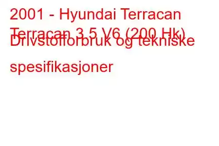 2001 - Hyundai Terracan
Terracan 3.5 V6 (200 Hk) Drivstofforbruk og tekniske spesifikasjoner