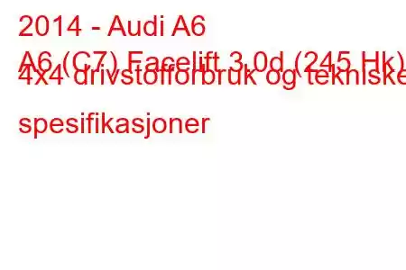 2014 - Audi A6
A6 (C7) Facelift 3.0d (245 Hk) 4x4 drivstofforbruk og tekniske spesifikasjoner