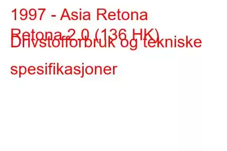 1997 - Asia Retona
Retona 2.0 (136 HK) Drivstofforbruk og tekniske spesifikasjoner