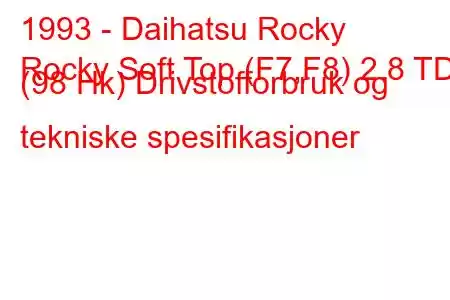 1993 - Daihatsu Rocky
Rocky Soft Top (F7,F8) 2.8 TD (98 Hk) Drivstofforbruk og tekniske spesifikasjoner