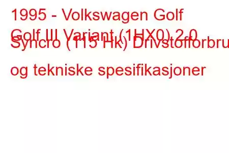 1995 - Volkswagen Golf
Golf III Variant (1HX0) 2.0 Syncro (115 Hk) Drivstofforbruk og tekniske spesifikasjoner