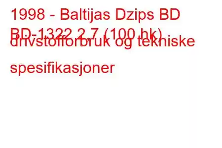 1998 - Baltijas Dzips BD
BD-1322 2,7 (100 hk) drivstofforbruk og tekniske spesifikasjoner