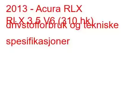 2013 - Acura RLX
RLX 3.5 V6 (310 hk) drivstofforbruk og tekniske spesifikasjoner