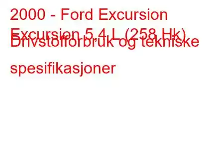 2000 - Ford Excursion
Excursion 5,4 L (258 Hk) Drivstofforbruk og tekniske spesifikasjoner