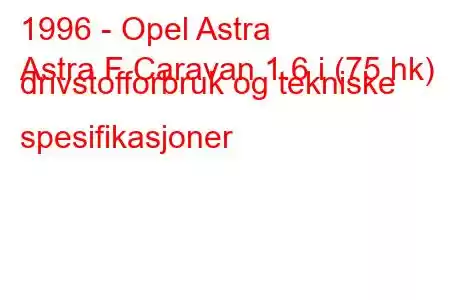 1996 - Opel Astra
Astra F Caravan 1.6 i (75 hk) drivstofforbruk og tekniske spesifikasjoner