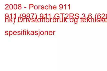 2008 - Porsche 911
911 (997) 911 GT2RS 3.6 (620 hk) Drivstofforbruk og tekniske spesifikasjoner