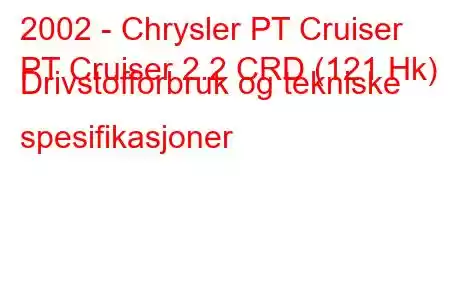 2002 - Chrysler PT Cruiser
PT Cruiser 2.2 CRD (121 Hk) Drivstofforbruk og tekniske spesifikasjoner