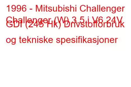 1996 - Mitsubishi Challenger
Challenger (W) 3.5 i V6 24V GDI (245 Hk) Drivstofforbruk og tekniske spesifikasjoner