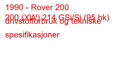 1990 - Rover 200
200 (XW) 214 GSi/Si (95 hk) drivstofforbruk og tekniske spesifikasjoner