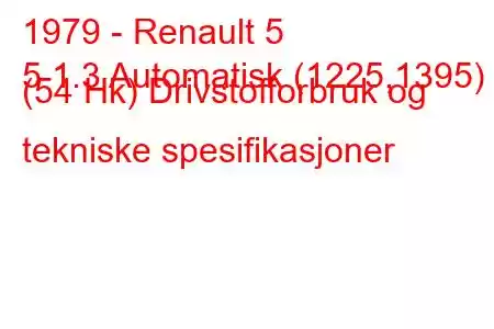 1979 - Renault 5
5 1.3 Automatisk (1225,1395) (54 Hk) Drivstofforbruk og tekniske spesifikasjoner