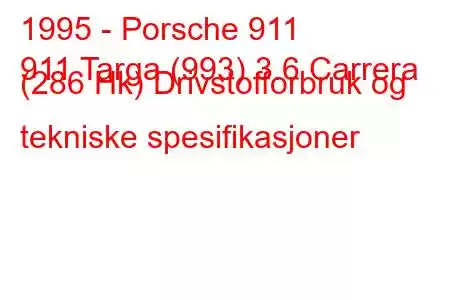 1995 - Porsche 911
911 Targa (993) 3.6 Carrera (286 Hk) Drivstofforbruk og tekniske spesifikasjoner