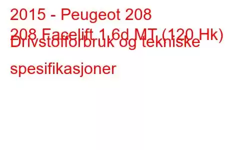 2015 - Peugeot 208
208 Facelift 1.6d MT (120 Hk) Drivstofforbruk og tekniske spesifikasjoner