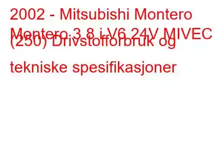 2002 - Mitsubishi Montero
Montero 3.8 i V6 24V MIVEC (250) Drivstofforbruk og tekniske spesifikasjoner