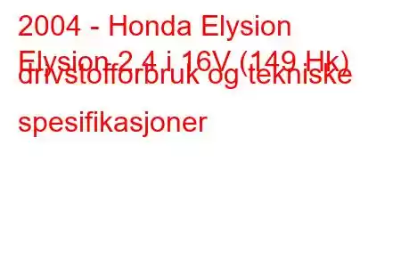 2004 - Honda Elysion
Elysion 2.4 i 16V (149 Hk) drivstofforbruk og tekniske spesifikasjoner