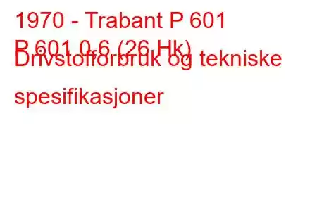 1970 - Trabant P 601
P 601 0,6 (26 Hk) Drivstofforbruk og tekniske spesifikasjoner