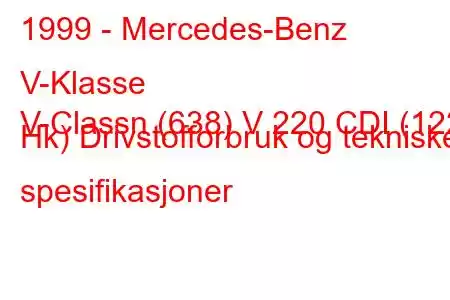 1999 - Mercedes-Benz V-Klasse
V-Classn (638) V 220 CDI (122 Hk) Drivstofforbruk og tekniske spesifikasjoner