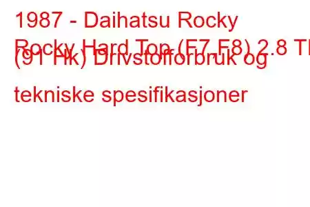 1987 - Daihatsu Rocky
Rocky Hard Top (F7,F8) 2.8 TD (91 Hk) Drivstofforbruk og tekniske spesifikasjoner