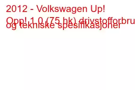 2012 - Volkswagen Up!
Opp! 1,0 (75 hk) drivstofforbruk og tekniske spesifikasjoner