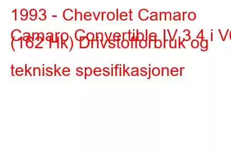 1993 - Chevrolet Camaro
Camaro Convertible IV 3.4 i V6 (162 Hk) Drivstofforbruk og tekniske spesifikasjoner