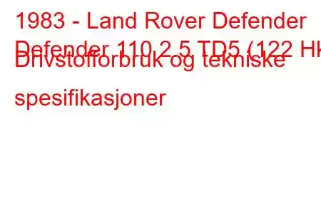 1983 - Land Rover Defender
Defender 110 2.5 TD5 (122 Hk) Drivstofforbruk og tekniske spesifikasjoner