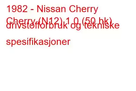 1982 - Nissan Cherry
Cherry (N12) 1.0 (50 hk) drivstofforbruk og tekniske spesifikasjoner