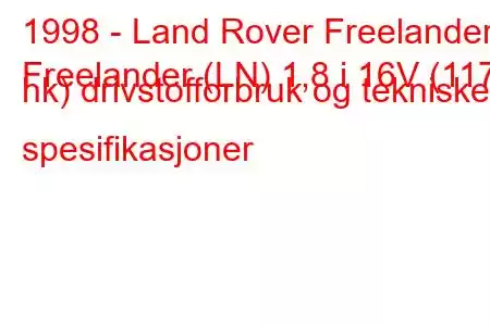 1998 - Land Rover Freelander
Freelander (LN) 1,8 i 16V (117 hk) drivstofforbruk og tekniske spesifikasjoner