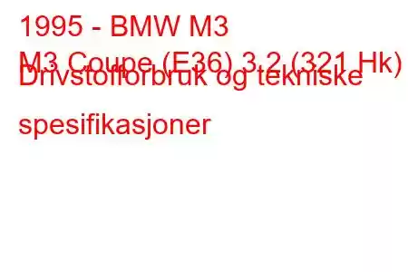 1995 - BMW M3
M3 Coupe (E36) 3.2 (321 Hk) Drivstofforbruk og tekniske spesifikasjoner