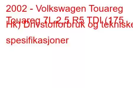 2002 - Volkswagen Touareg
Touareg 7L 2,5 R5 TDI (175 Hk) Drivstofforbruk og tekniske spesifikasjoner